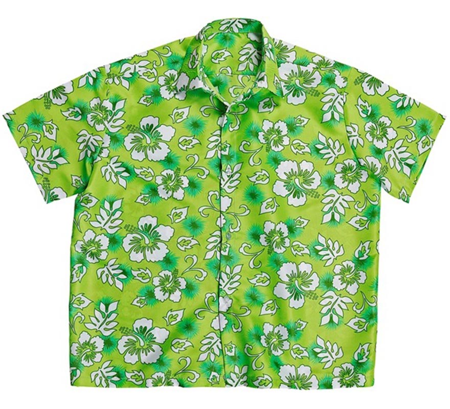 Translation missing: pt-PT.Camisa manga corta Hawaiana con Flores verde para hombre