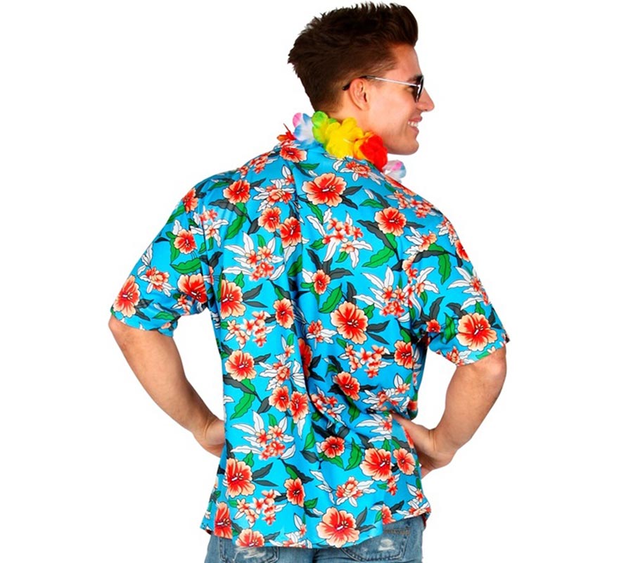 Translation missing: pt-PT.Camisa manga corta Hawaiana Estampada azul para hombre
