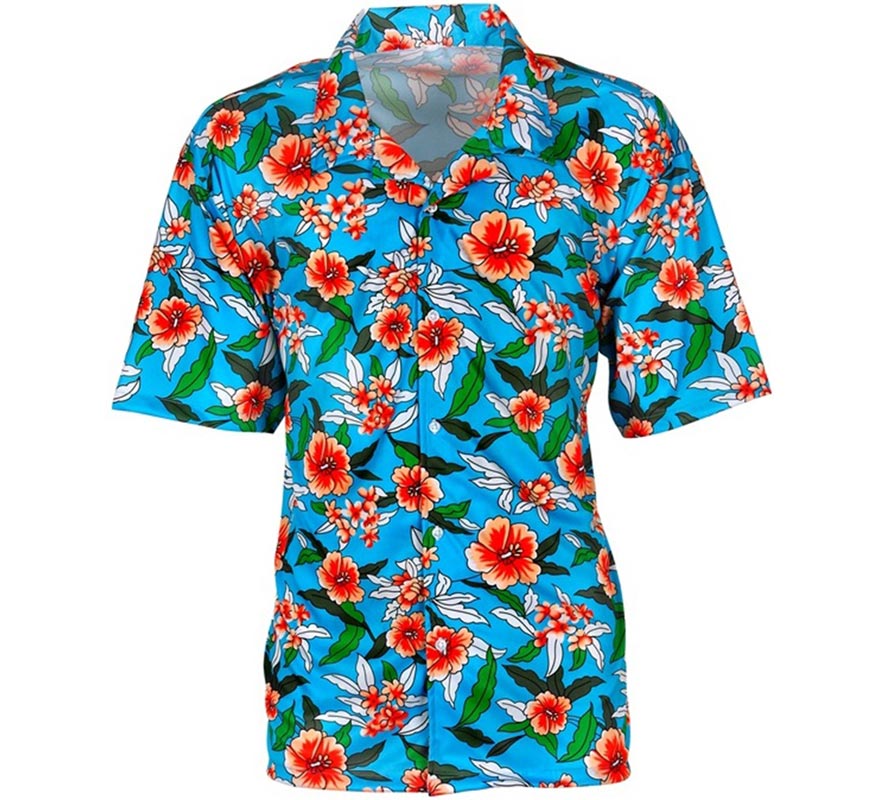 Translation missing: pt-PT.Camisa manga corta Hawaiana Estampada azul para hombre