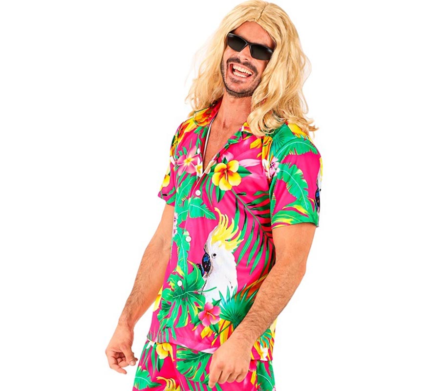 Camisa manga corta Hawaiana Estampado Cacatúa para hombre