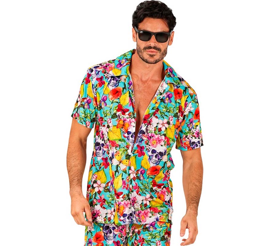 Translation missing: pt-PT.Camisa manga corta Hawaiana Estampado Calaveras para hombre
