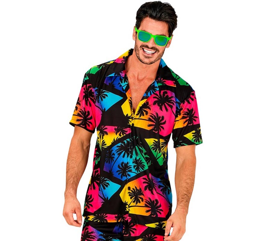 Translation missing: pt-PT.Camisa manga corta Hawaiana Estampado Palmeras para hombre