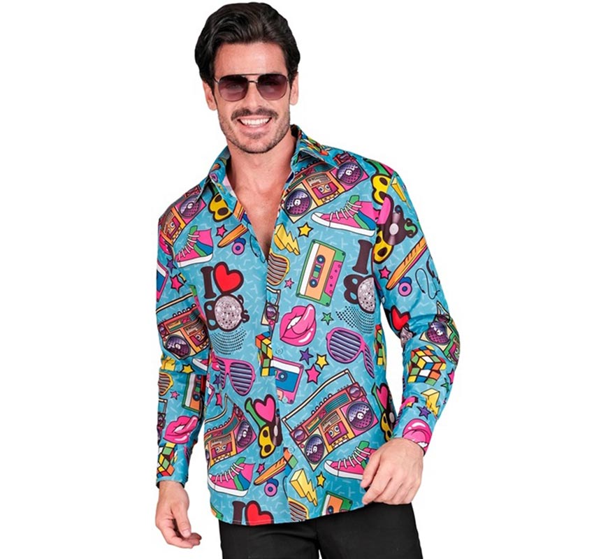 Translation missing: pt-PT.Camisa manga larga Años 80 Estampado Retro para hombre