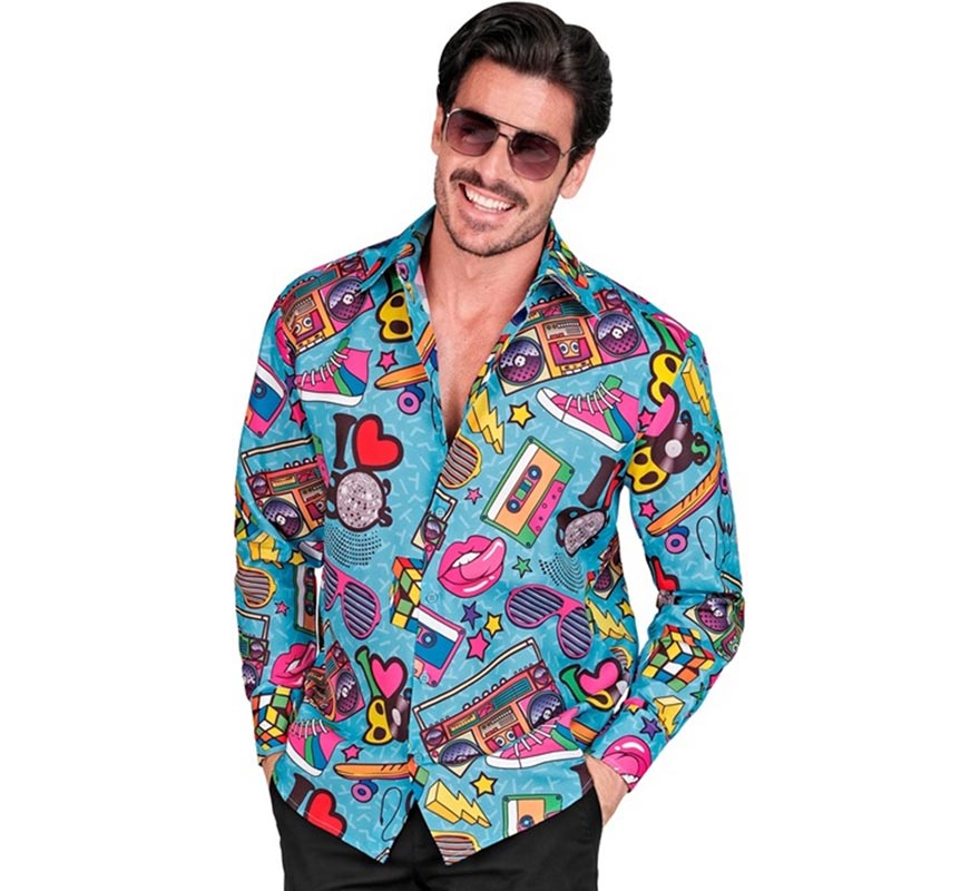 Translation missing: pt-PT.Camisa manga larga Años 80 Estampado Retro para hombre