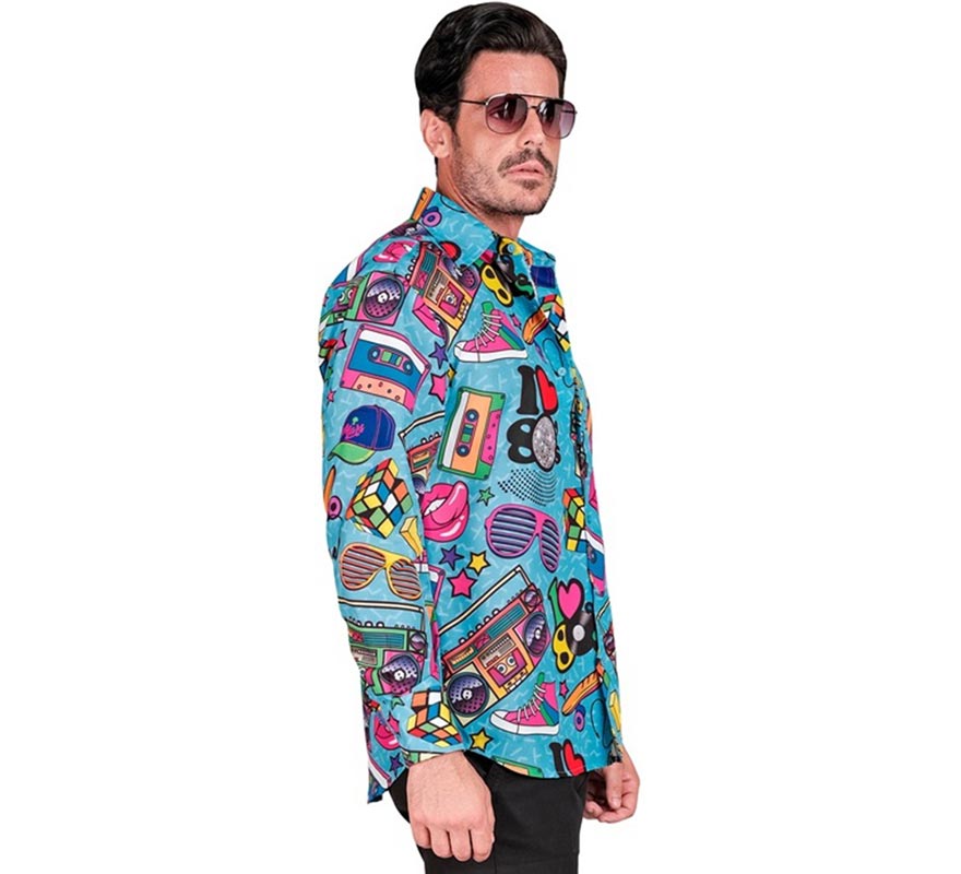 Translation missing: pt-PT.Camisa manga larga Años 80 Estampado Retro para hombre