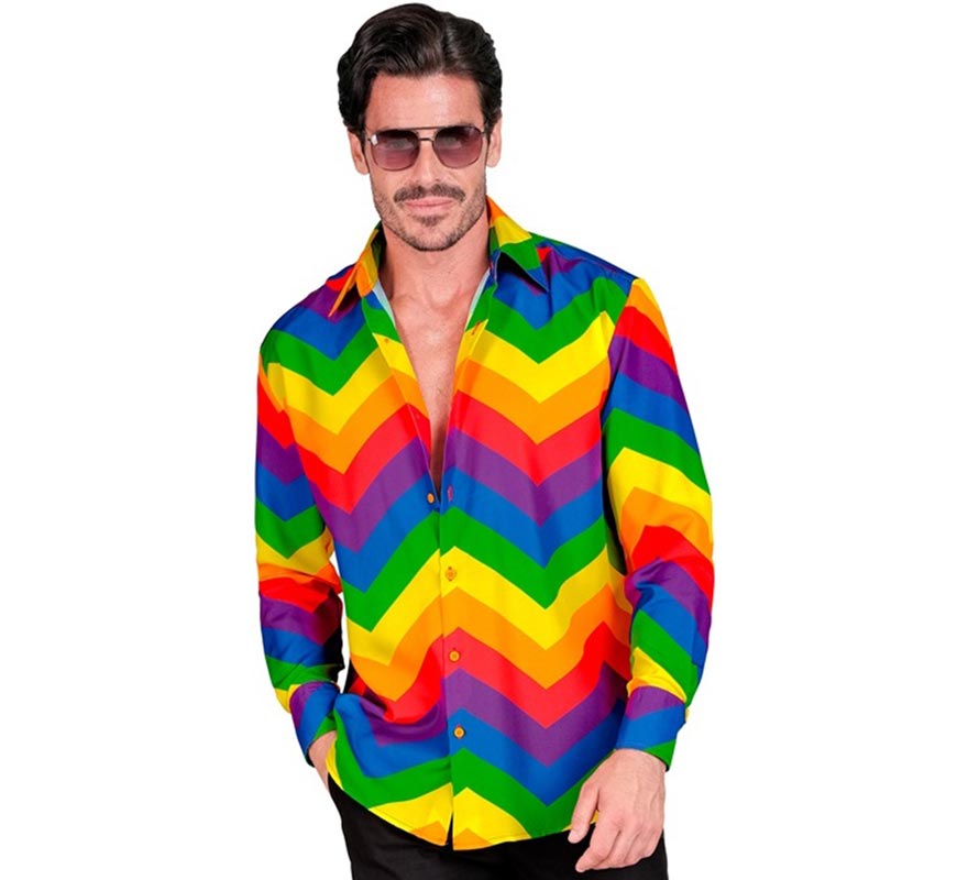 Translation missing: pt-PT.Camisa manga larga Arcoíris Años 80 para hombre