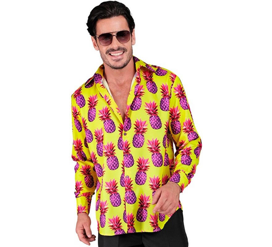 Translation missing: pt-PT.Camisa manga larga Estampada Piñas neón para hombre
