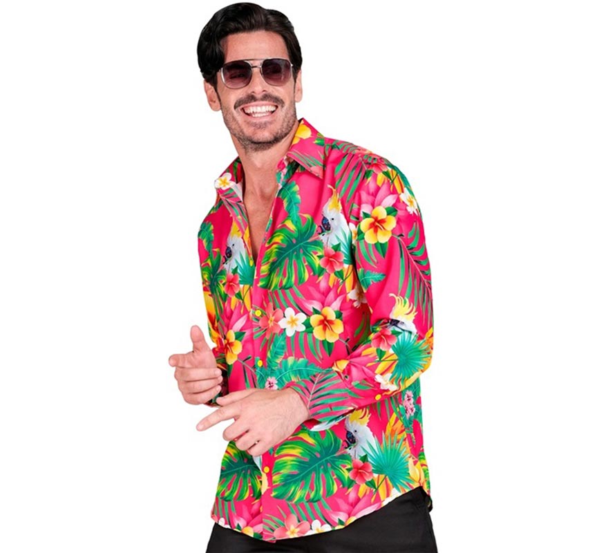 Translation missing: pt-PT.Camisa manga larga Hawaiana Estampado Cacatúa para hombre