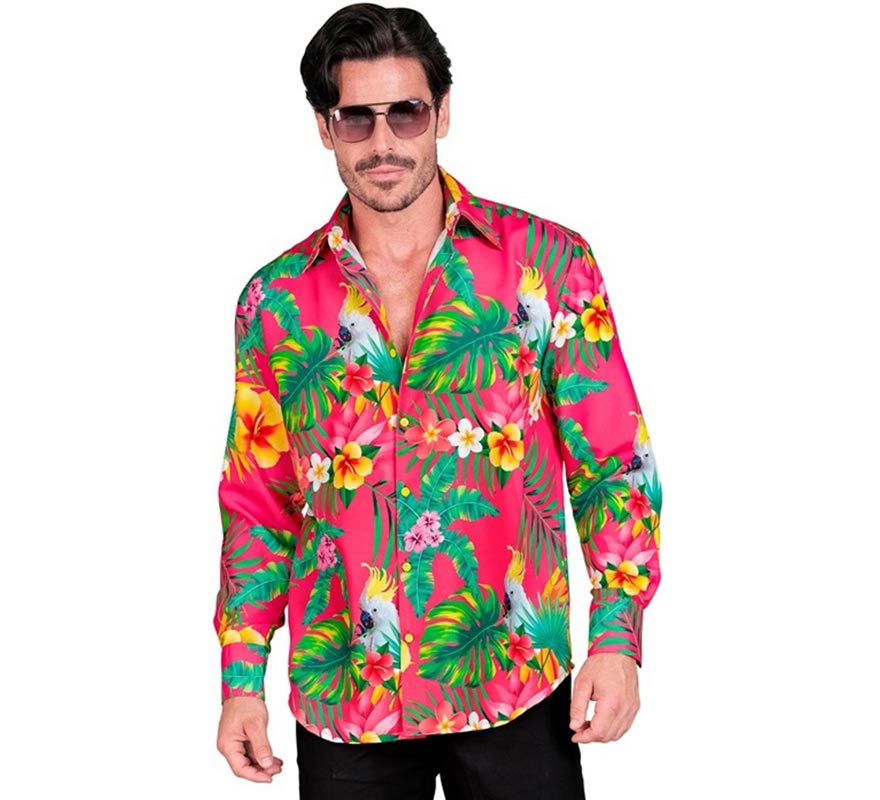 Translation missing: pt-PT.Camisa manga larga Hawaiana Estampado Cacatúa para hombre