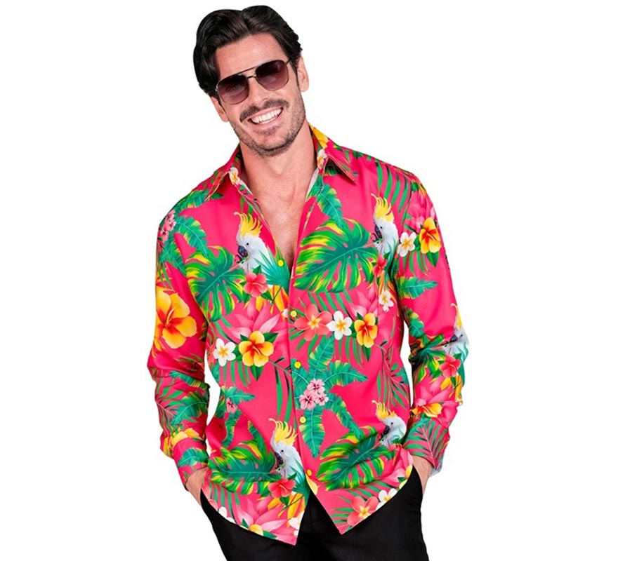 Translation missing: pt-PT.Camisa manga larga Hawaiana Estampado Cacatúa para hombre