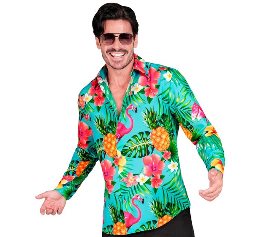 Translation missing: pt-PT.Camisa manga larga Hawaiana Estampado Tropical para hombre