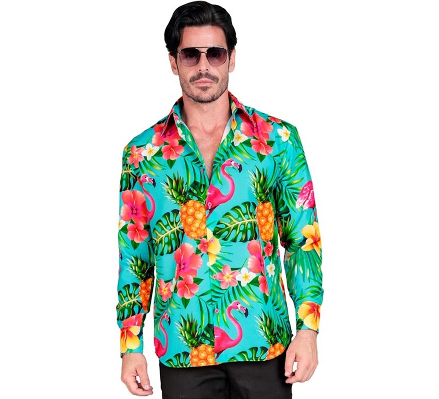 Translation missing: pt-PT.Camisa manga larga Hawaiana Estampado Tropical para hombre