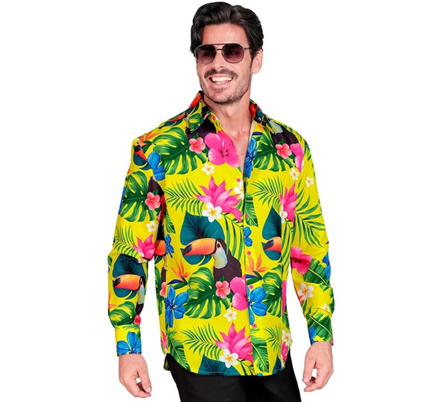 Translation missing: pt-PT.Camisa manga larga Hawaiana Estampado Tucán para hombre