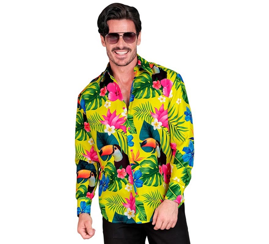 Translation missing: pt-PT.Camisa manga larga Hawaiana Estampado Tucán para hombre