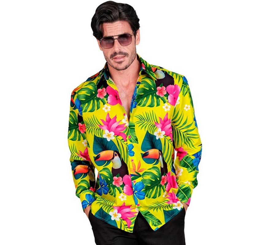 Translation missing: pt-PT.Camisa manga larga Hawaiana Estampado Tucán para hombre