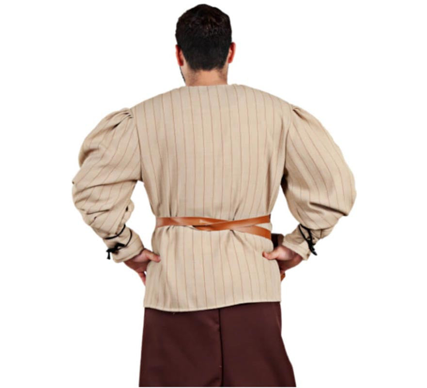 Translation missing: pt-PT.Camisa Medieval beige a Rayas para hombre