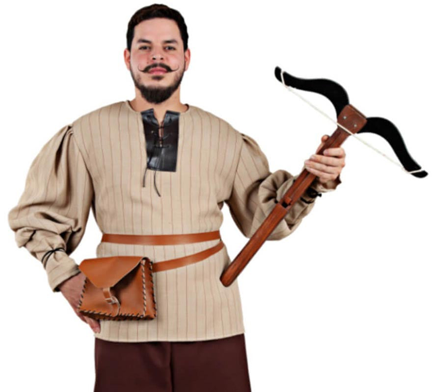 Translation missing: pt-PT.Camisa Medieval beige a Rayas para hombre