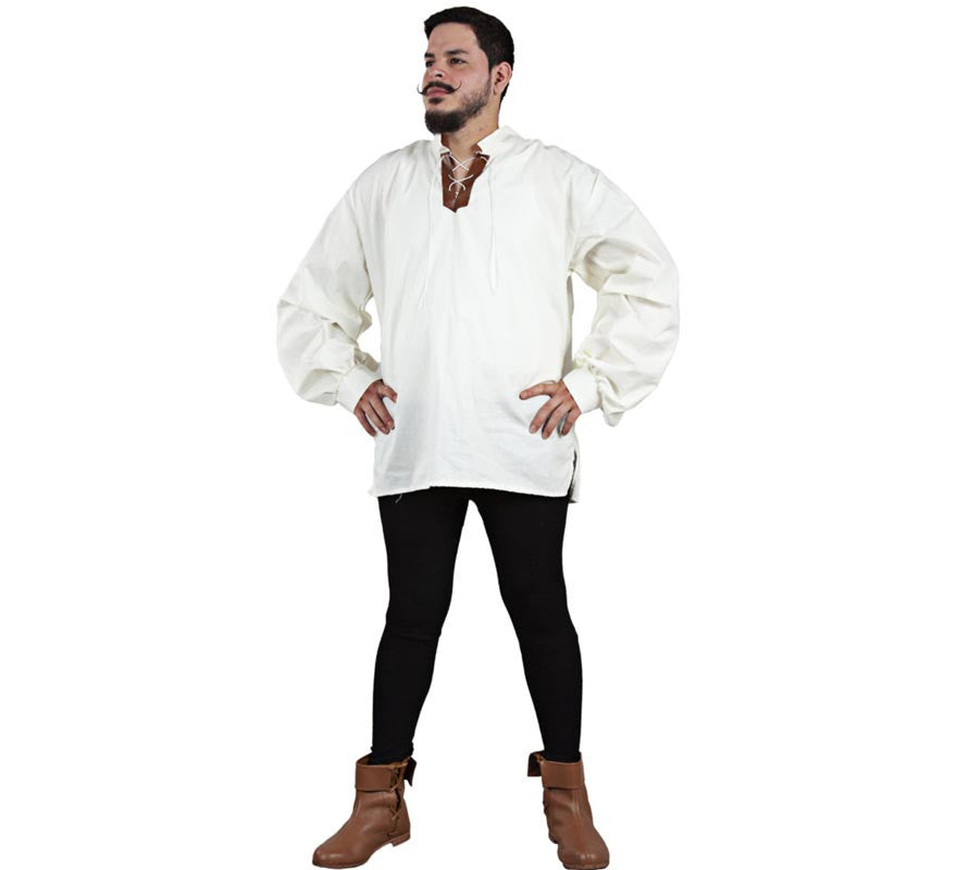 Camisa Medieval de Tabernero blanca para hombre