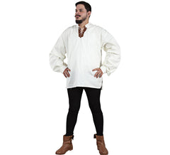 Camisa branca de estalajadeiro medieval para homens