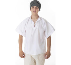 Camisa medieval ou pirata branca com cordão para homem