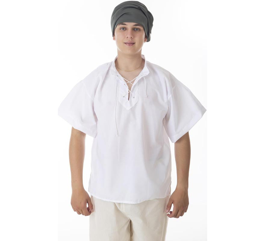 Translation missing: pt-PT.Camisa Medieval o Pirata blanca con cordón para hombre