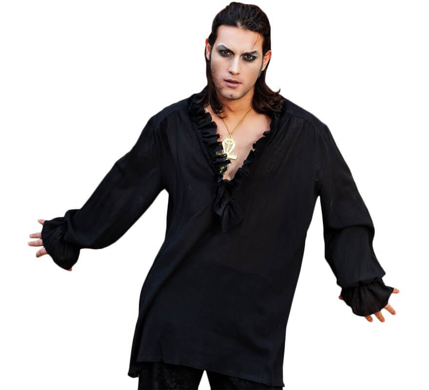 Translation missing: pt-PT.Camisa Negra con Volantes para hombre