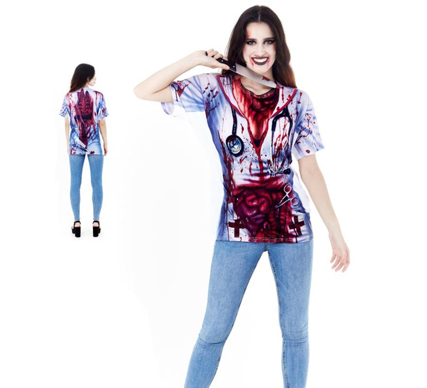 Translation missing: pt-PT.Camiseta con estampado doctor asesino Halloween para mujer