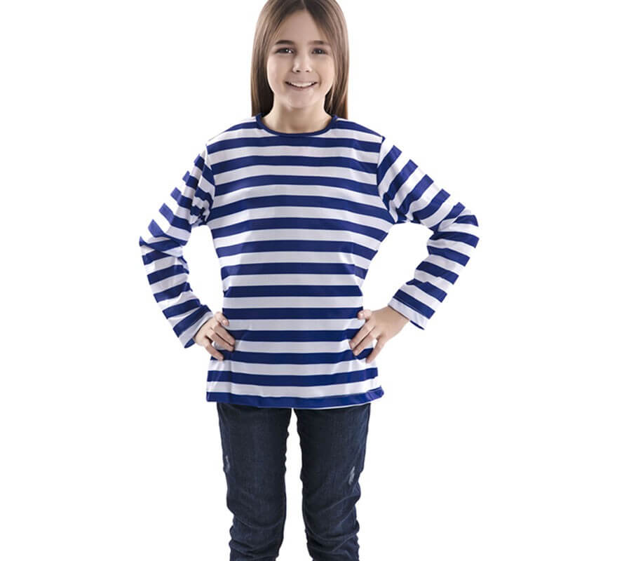 Translation missing: pt-PT.Camiseta con rayas azules y blancas para niños