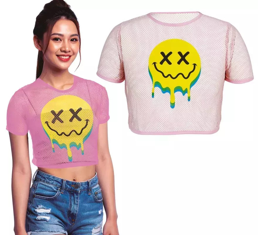 Translation missing: pt-PT.Camiseta de Rejilla Acid Smile rosa para mujer