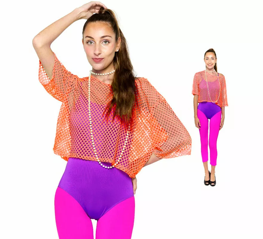 Translation missing: pt-PT.Camiseta de Rejilla Años 80 naranja para mujer