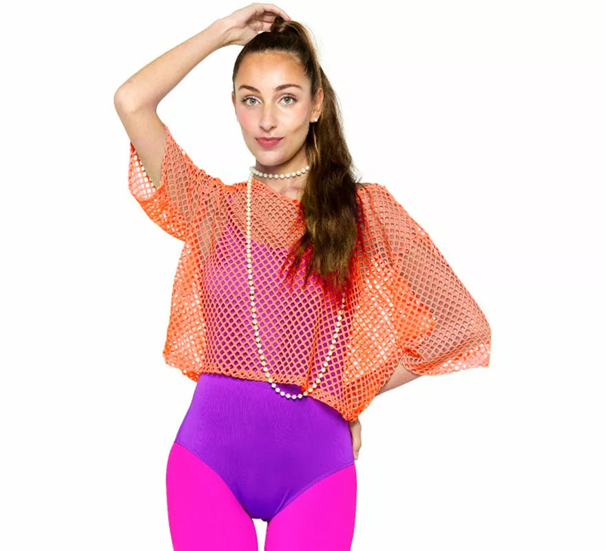 Translation missing: pt-PT.Camiseta de Rejilla Años 80 naranja para mujer