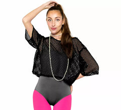 Camiseta feminina preta de malha estilo anos 80