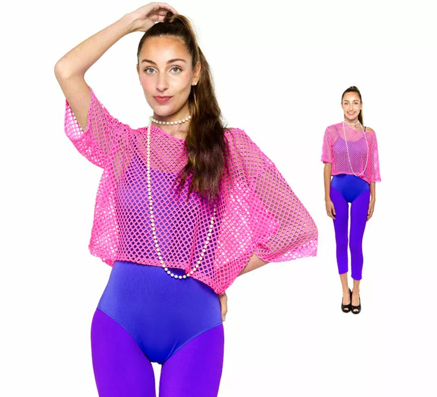 Translation missing: pt-PT.Camiseta de Rejilla Años 80 rosa para mujer