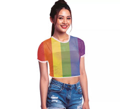 Camiseta feminina de malha arco-íris