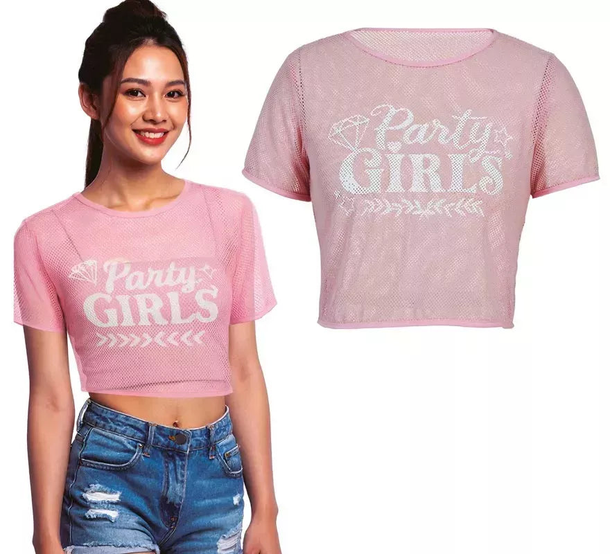 Translation missing: pt-PT.Camiseta de Rejilla Party Girls rosa para mujer