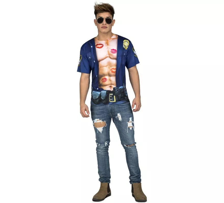 Translation missing: pt-PT.Camiseta disfraz de Policía forzudo para hombre
