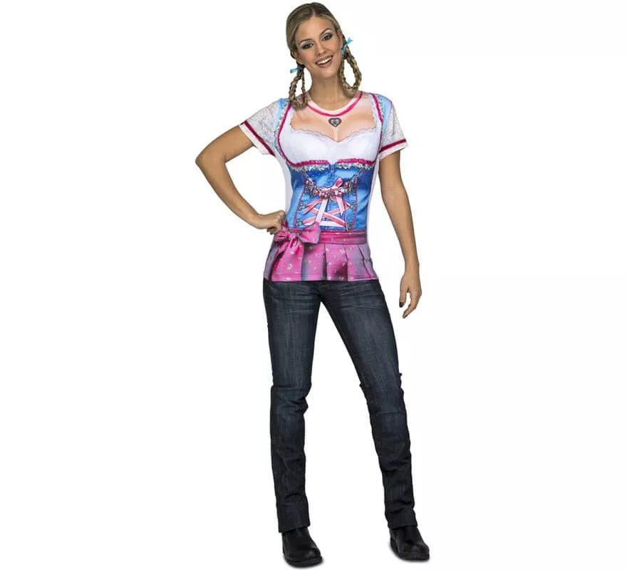 Translation missing: pt-PT.Camiseta disfraz de Tirolesa azul y rosa para mujer