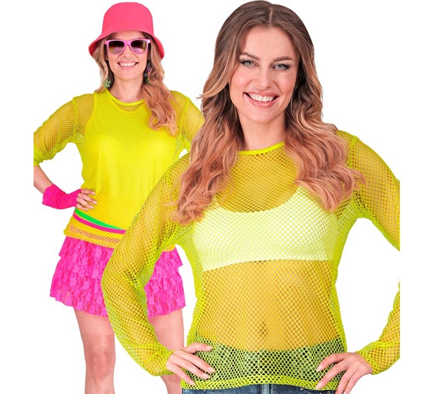 Translation missing: pt-PT.Camiseta manga larga de Malla amarilla neón para mujer
