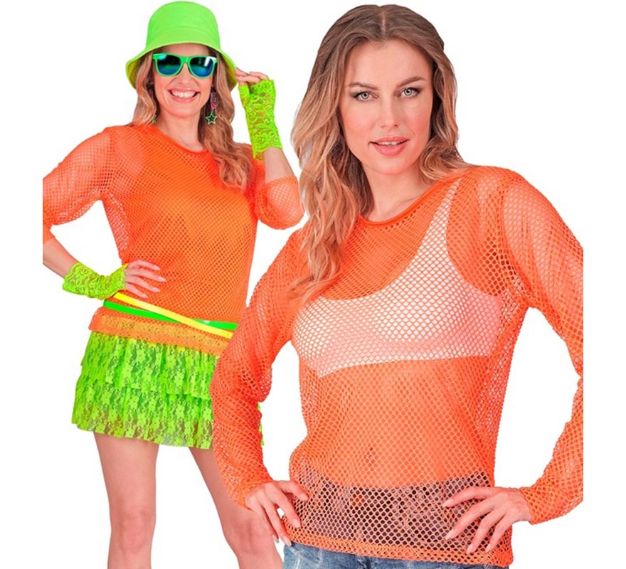Translation missing: pt-PT.Camiseta manga larga de Malla naranja neón para mujer