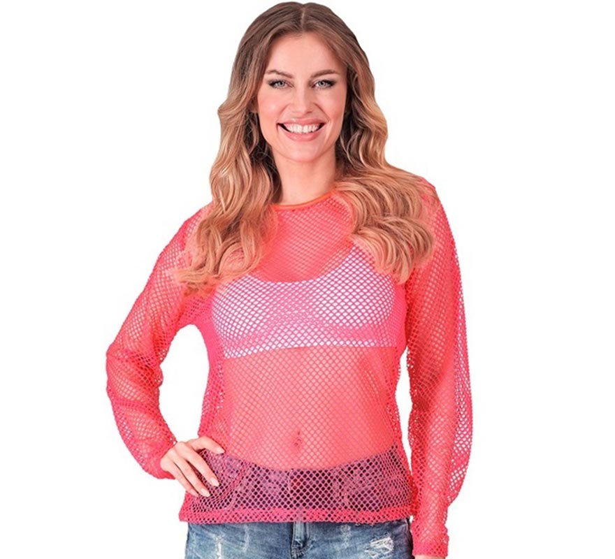 Translation missing: pt-PT.Camiseta manga larga de Malla rosa neón para mujer