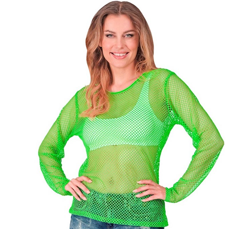 Translation missing: pt-PT.Camiseta manga larga de Malla verde neón para mujer