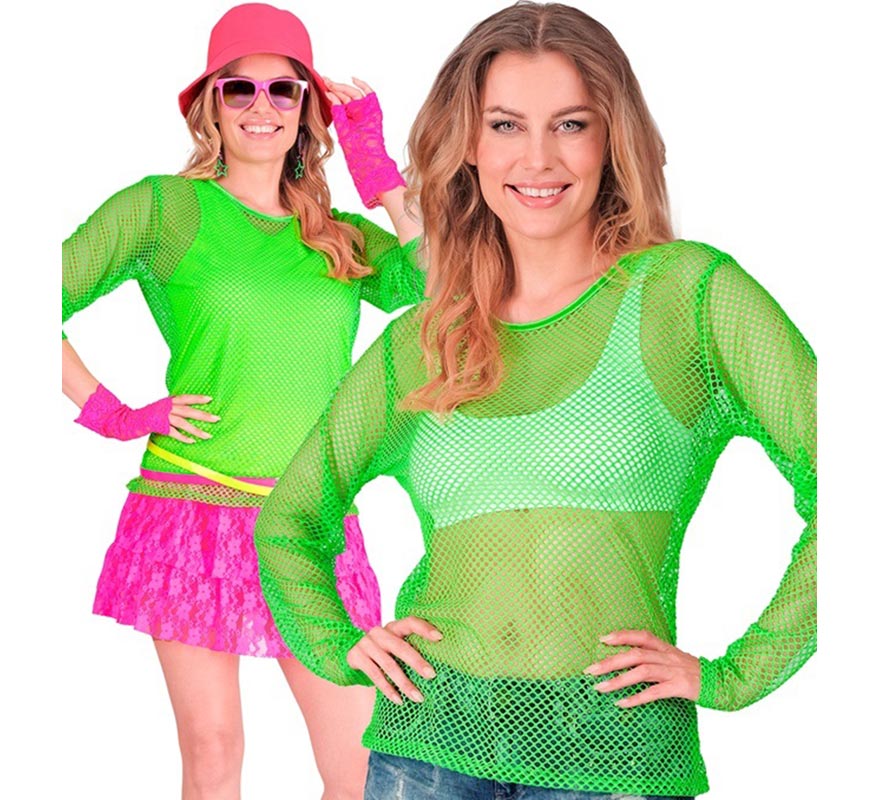 Translation missing: pt-PT.Camiseta manga larga de Malla verde neón para mujer