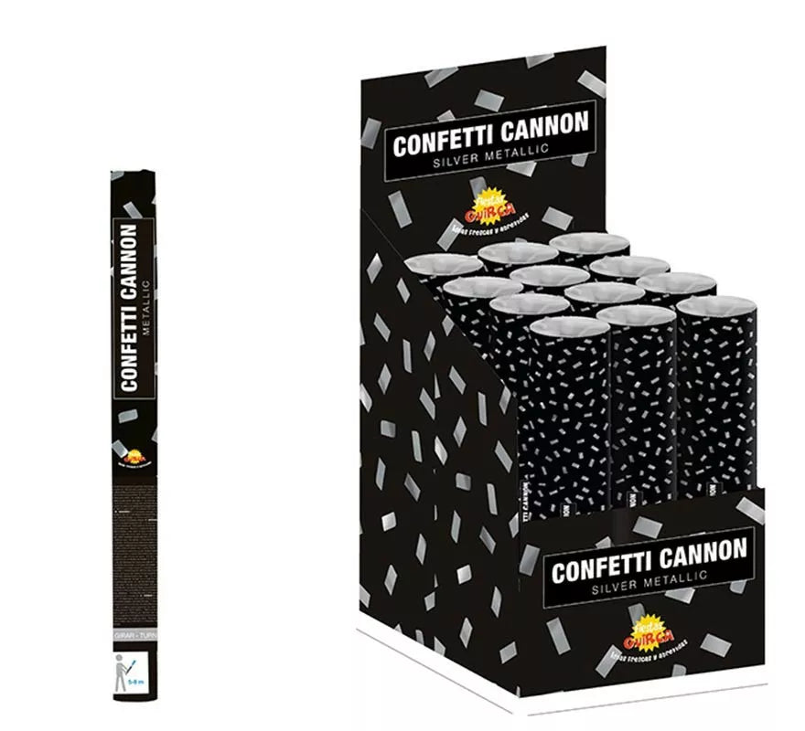 Translation missing: pt-PT.Cañon de Confetti Kabuki de color Plata Metalizado de 50 cm para Bodas