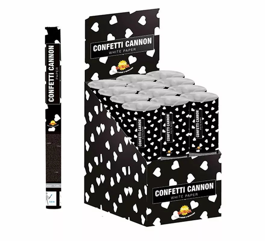 Translation missing: pt-PT.Cañón Kabuki Confetti Corazones Blancos de Papel de 40 cm