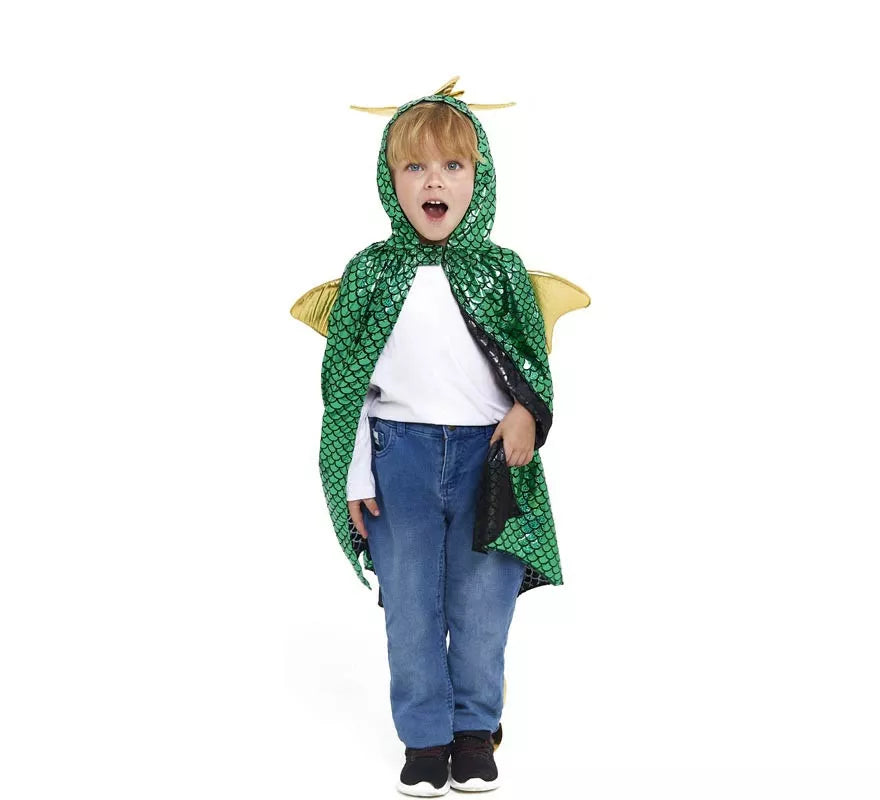 Translation missing: pt-PT.Capa de Dragón verde con capucha y alas infantil