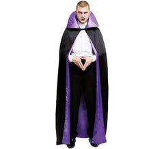 Capa de vampiro preta com gola adulta roxa 180 cm