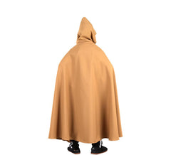 Capa comprida medieval castanha com capuz infantil