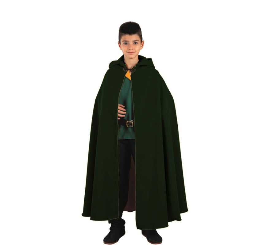 Translation missing: pt-PT.Capa larga Medieval verde oscuro con capucha infantil