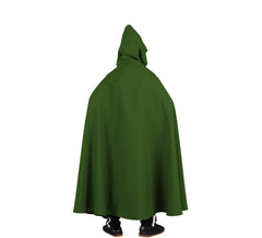 Capa longa medieval verde escura com capuz infantil