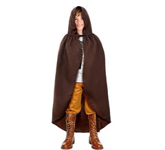 Capa medieval marrom com capuz infantil